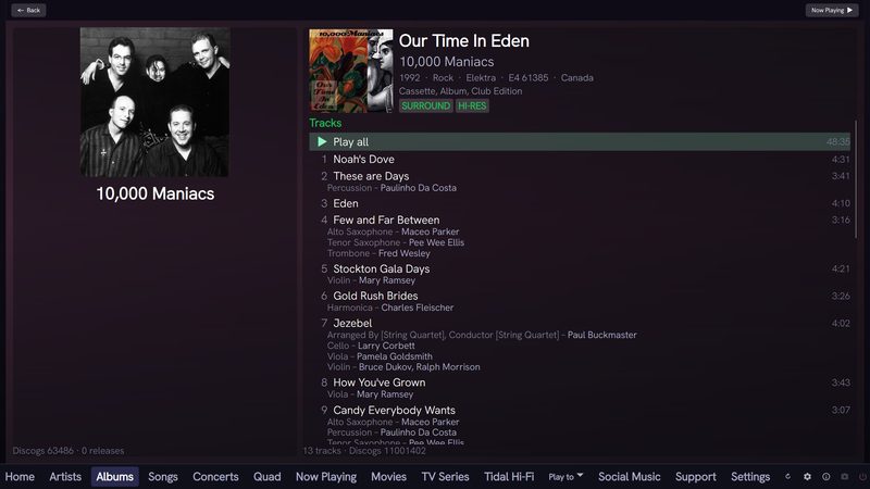 Album detail with label, catalogue number and per-track session credits